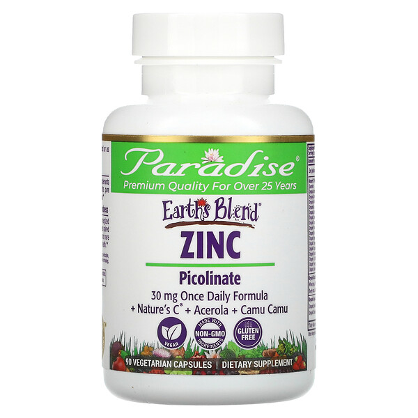 Paradise Herbs‏, Earth's Blend, Zinc, Picolinate, 90 Vegetarian Capsules