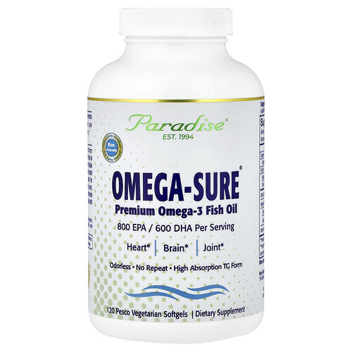 Paradise Herbs Omega-Sure®, Premium Omega-3 Fish Oil, 120 Pesco Vegetarian Softgels