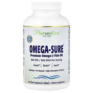 Paradise Herbs, Omega-Sure®, Premium Omega-3 Fish Oil, 120 Pesco Vegetarian Softgels