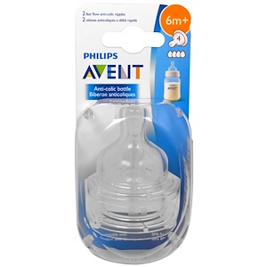Отзывы о Филипс Авент, Fast Flow Anti-Colic Nipples, 6+ Months , 2 Pack