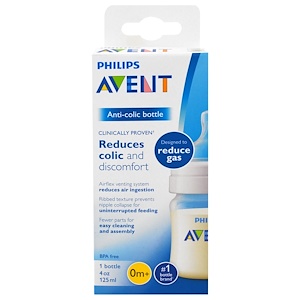 Отзывы о Филипс Авент, Anti-Colic Bottle, 0 + Months, 1 Bottle, 4 oz (125 ml)