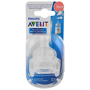 Отзывы о Филипс Авент, Variable Flow Anti-Colic Nipples, 3 + Months, 2 Pack