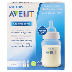 Отзывы о Филипс Авент, Anti-Colic Bottle, 1 + Months, 2 Bottles, 9 oz (260 ml) Each