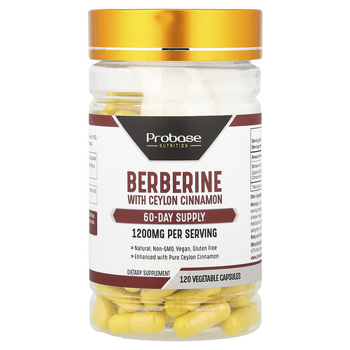 Probase Nutrition Berberine With Ceylon Cinnamon, 120 Vegetable Capsules