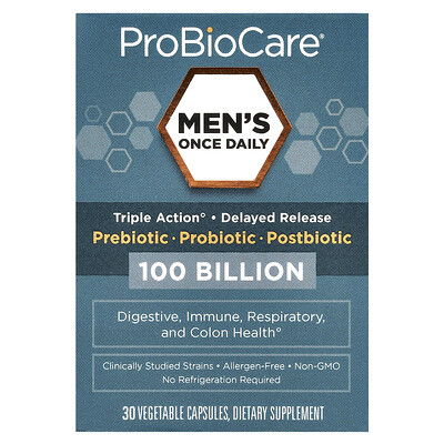 ProBioCare, Suplemento de una ingesta diaria para hombres, Prebiótico, probiótico y posbiótico, 100.000 millones, 30 cápsulas vegetales