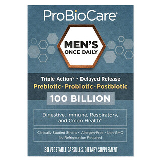ProBioCare, Formule pour hommes à prendre une fois par jour, Prébiotiques, Probiotiques, Postbiotiques, 100 milliards, 30 capsules végétales