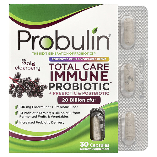Probulin, Total Care Immune Probiotic + Prebiotic & Postbiotic with Real Elderberry, 20 Milliarden KBE, 30 Kapseln