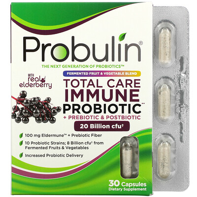 Probulin Total Care Immune Probiotic + Prebiotic & Postbiotic with Real Elderberry, 20 Billion cfu, 30 Capsules