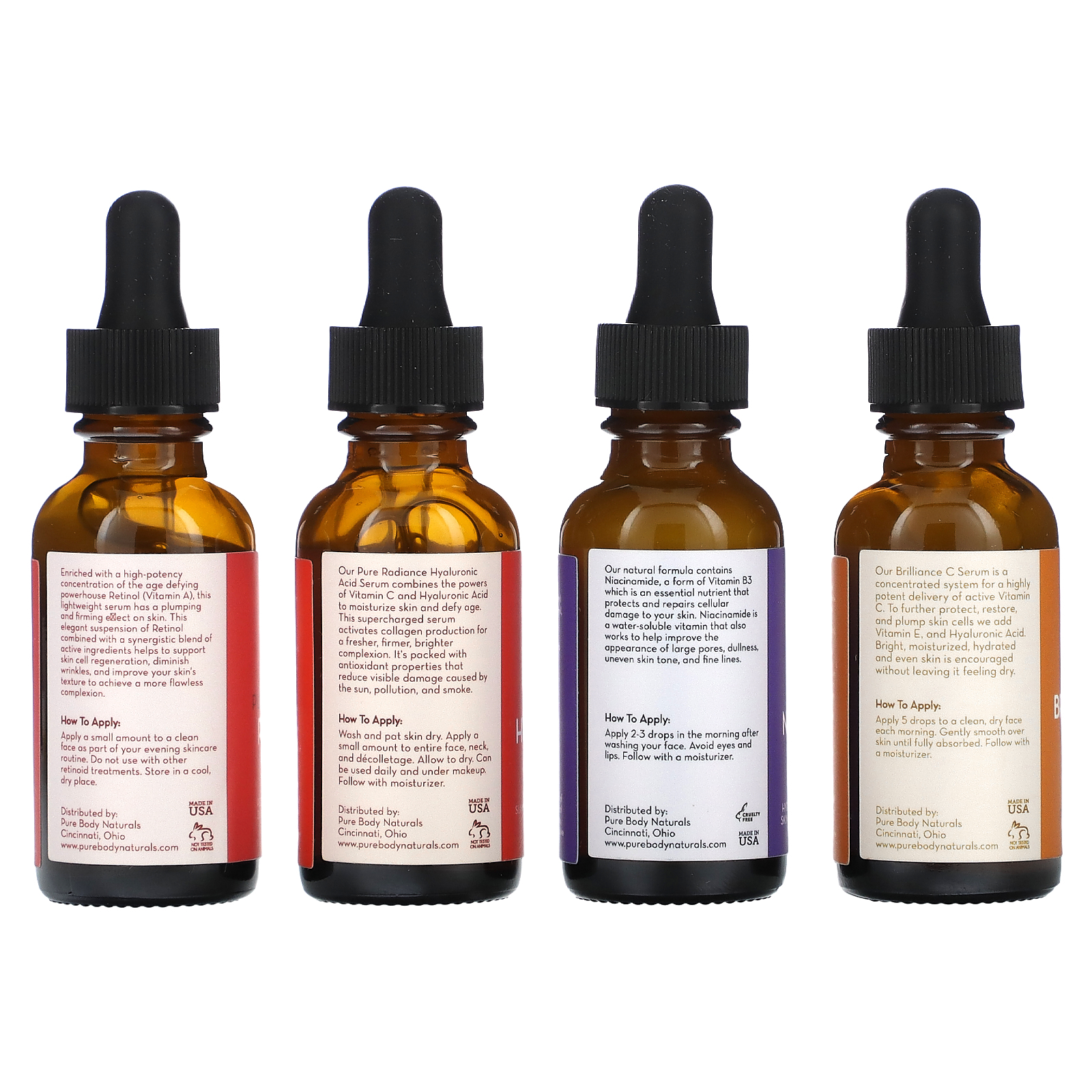 Pure Body Naturals, Facial Serum Set, 4 Piece Set, 1 fl oz (30 ml) Each
