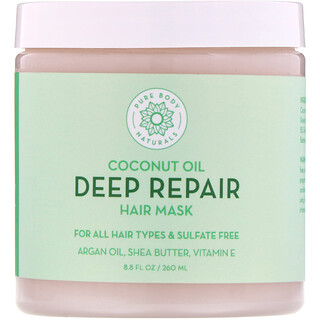 Pure Body Naturals, Aceite de coco, mascarilla de reparación profunda para el cabello, 260 ml (8,8 oz. liq.)