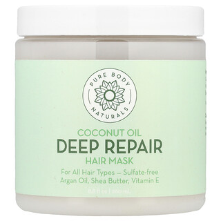 Pure Body Naturals, Mascarilla capilar de reparación profunda con aceite de coco, 260 ml (8,8 oz. líq.)