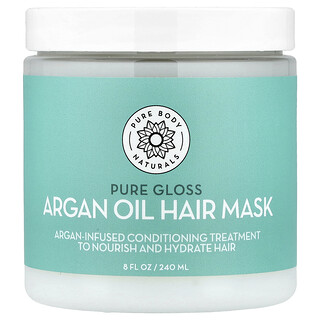 Pure Body Naturals, Mascarilla capilar con aceite de argán, Brillo puro, 240 ml (8 oz. líq.)