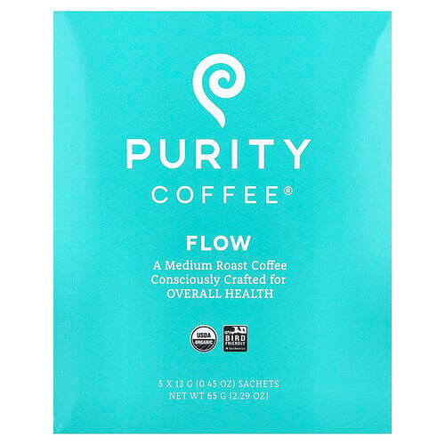 Purity Coffee Flow, Sachets, Medium Roast, 5 Sachets, 0.45 oz (13 g) Each