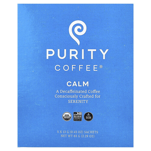 Purity Coffee, Calm, pussi, kofeiiniton, 5 pussia, 13 g / pussi