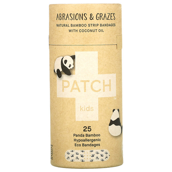 Patch, Kids, Natural Bamboo Strip Bandages with Coconut Oil, Abrasions & Grazes, Panda, 25 Eco Bandages