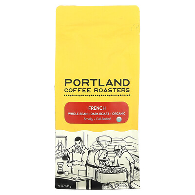 Portland Coffee Roasters Органический кофе, французский кофе, цельные зерна, темная обжарка, 340 г (12 унций)
