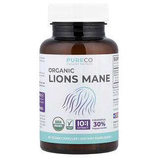 Pure Co., Organic Lions Mane, 60 Vegan Capsules (500 mg per Capsule)