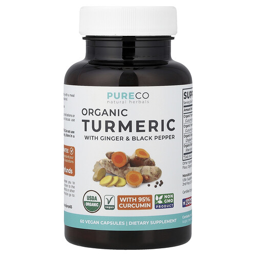 Pure Co. Organic Turmeric with Ginger & Black Pepper, 60 Vegan Capsules