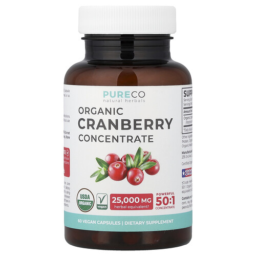 Pure Co., Organic Cranberry Concentrate, 60 Vegan Capsules (500 mg per Capsule)