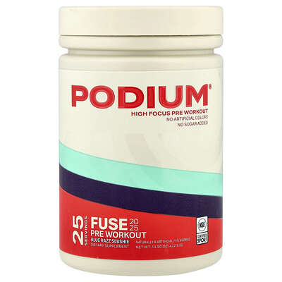 Product Image for Podium Nutrition, Fuse 2025 Pre Workout, Blue Razz Slushie, 14.9 oz (422.5 g)