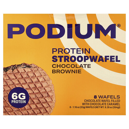 Podium Nutrition, Protein Stroopwafel, Protein-Stroopwafel, Schokoladen-Brownie, 8 Waffel, je 33 g (1,16 oz.).