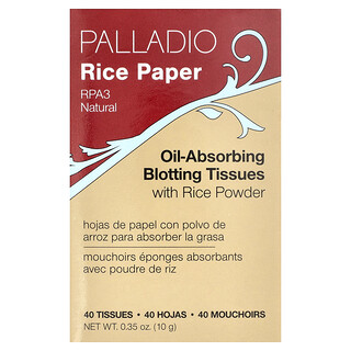 Palladio, Rijstpapier, olieabsorberende vloeipapiertjes, RPA3 Natural, 40 stuks