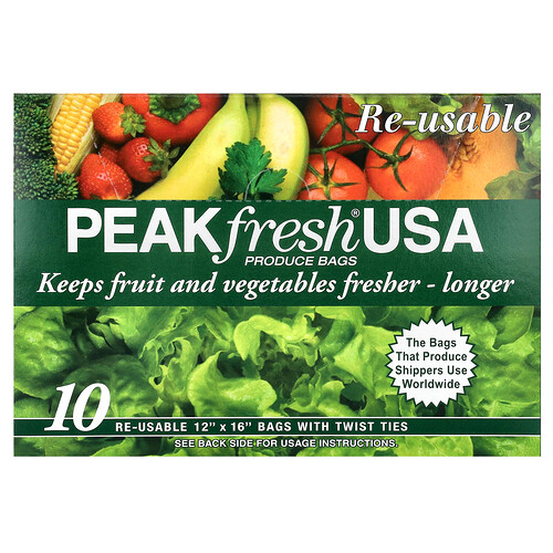 Peakfresh Usa Produce Bags with Twist Ties, 10 Re-Usable Bags