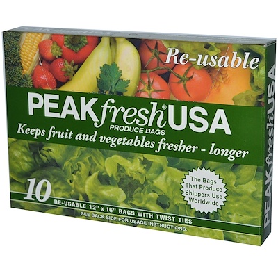PEAKfresh USA Многоразовые пакеты для хранения продуктов, 10 - 12 x 16 дюймов, с проволочным креплением