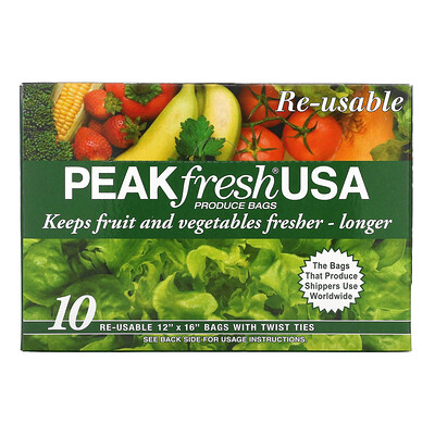 PEAKfresh USA многоразовые пакеты с затяжками для хранения продуктов, 10 шт.