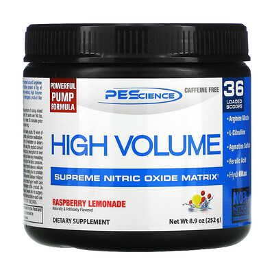 PEScience High Volume, Supreme Nitric Oxide Matrix, Caffeine Free, Raspberry Lemonade, 8.9 oz (252 g)