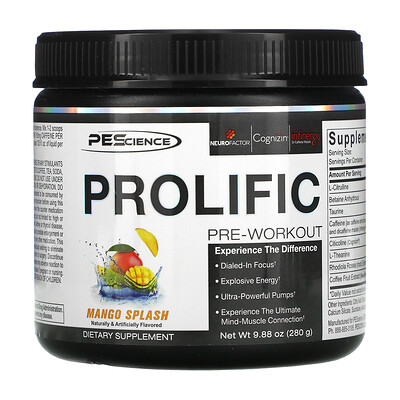 PEScience Prolific, Pre-Workout, Mango Splash, 9.88 oz (280 g)
