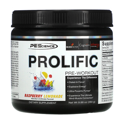 PEScience Prolific, Pre-Workout, Raspberry Lemonade, 9.88 oz (280 g)