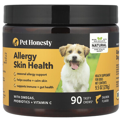 Product Image for Pet Honesty, Allergy Skin Health, For Dogs, Salmon, 90 Tasty Chews, 9.5 oz (270 g)