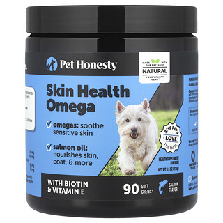 Pet Honesty, スキンヘルスオメガ、犬用、サーモン、ソフトチュアブル90粒、270g（9.5オンス）