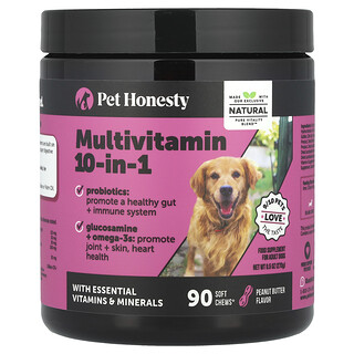 Pet Honesty, Multivitamin 10-in-1, For Adult Dogs, Peanut Butter, 90 Soft Chews, 9.5 oz (270 g)