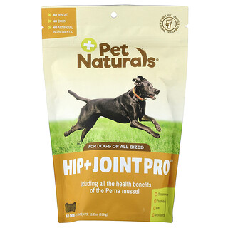 Pet Naturals, Hip + Joint Pro®, Para perros, Todos los tamaños, 60 comprimidos masticables, 318 g (11,2 oz)