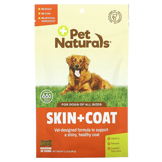 Pet Naturals of Vermont, Skin + Coat, Pour chiens, 30 comprimés à croquer, 60 g