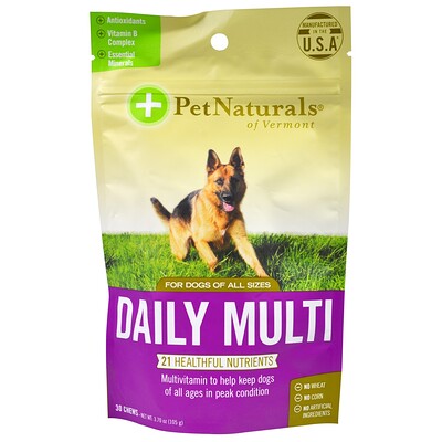 Pet Naturals of Vermont Ежедневный мультивитамин, для собак, 30 жевательных таблеток, 3,70 унции (105 г)