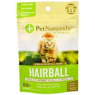 Pet Naturals of Vermont, Hairball美毛養腸咀嚼片，適合貓，30片，1.59 oz (45 g)