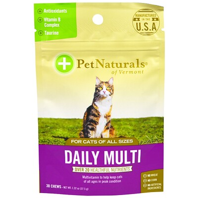Pet Naturals of Vermont Ежедневный мультивитамин, для кошек, 30 жевательных таблеток, 1.32 унции (37.5 г)