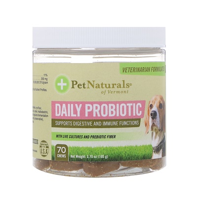 Pet Naturals of Vermont Ежедневные пробиотики, Для собак, 70 жевательных таблеток, 3,70 унц.(105 г)