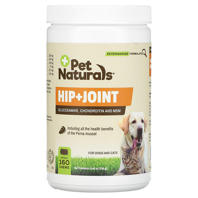 Pet Naturals Hip + Joint добавка для поддержки здоровья суставов для кошек и собак около 160 жевательных таблеток 240 г (8 46 унции)