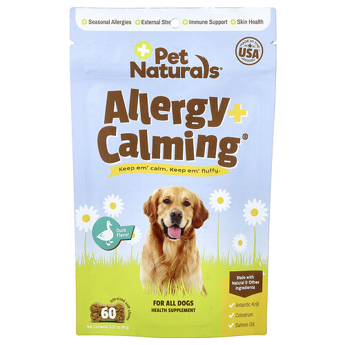 Pet Naturals, Allergy + Calming®, For All Dogs, Duck, 60 Bite-Sized Soft Chews, 3.17 oz (90 g)