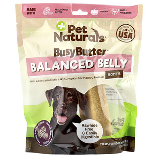 Pet Naturals, BusyButter®, Balanced Belly Bones, Para perros de más de 26 lb, Rellenos con mantequilla de maní, 368,5 g (13 oz)