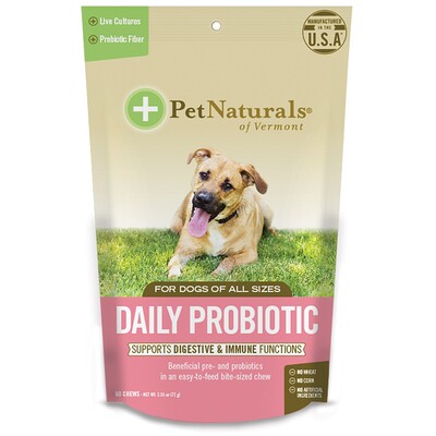 Pet Naturals of Vermont ежедневный пробиотик, для собак всех размеров, 60 жевательных таблеток, 72 г (2,55 унции)