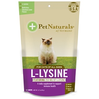 Pet Naturals of Vermont, L-лизин для кошек, куриная печенка, 60 жевательных пастилок, 3,74 унц. (90 г)