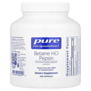 Pure Encapsulations, Betain HCl Pepsin, 250 Kapsül