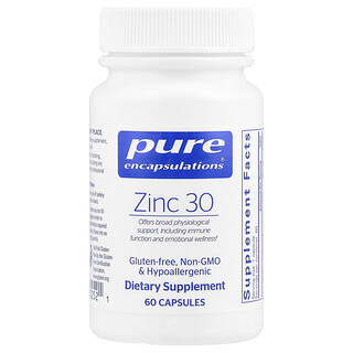 Pure Encapsulations, Цинк 30, 60 капсул (30 мг в капсуле)