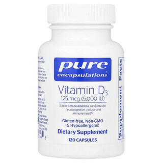 Pure Encapsulations, Vitamine D3, 125 µg (5000 UI), 120 capsules
