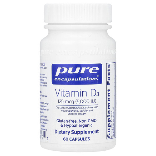 Pure Encapsulations, Vitamin D3, 125 mcg (5,000 IU), 60 Capsules